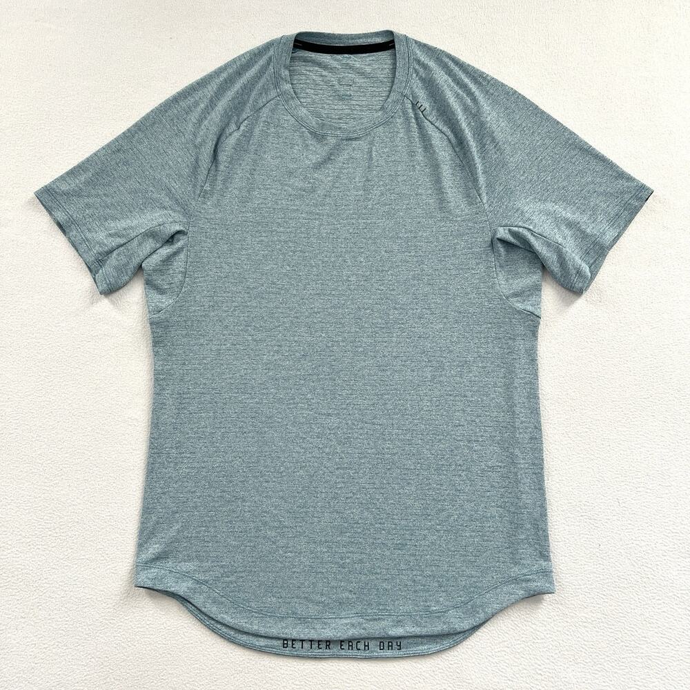 Lululemon Men Heathered Blue Drysense Training Short Sleeve Classic Fit Shirt S